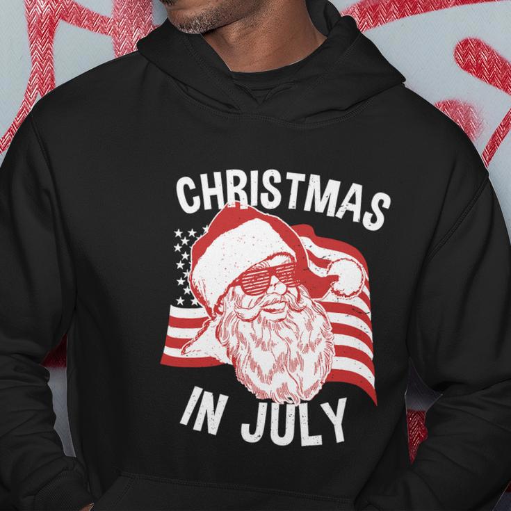 Happy Christmas In July Retro Hipster Santa 4Th Of July Hoodie Unique Gifts