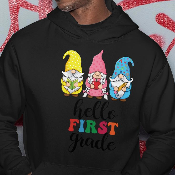 Hello First Grade School Gnome Teacher Students Graphic Plus Size Premium Shirt Hoodie Unique Gifts