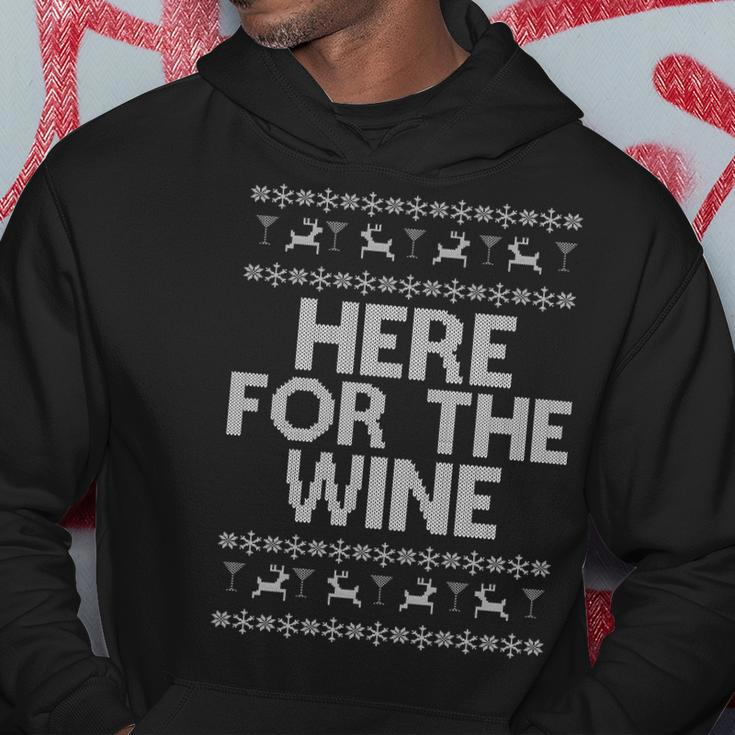 Here For The Wine Ugly Christmas Sweater Hoodie Unique Gifts