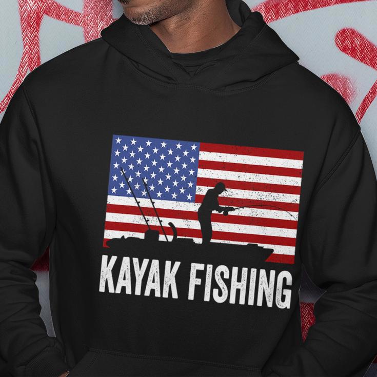 Kayaking Funny American Flag Angler Kayak Fishing Hoodie Unique Gifts