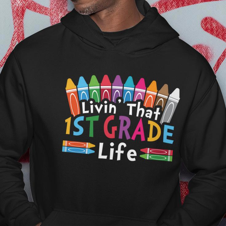 Livin That 1St Grade Life Cray On Back To School First Day Of School Hoodie Unique Gifts