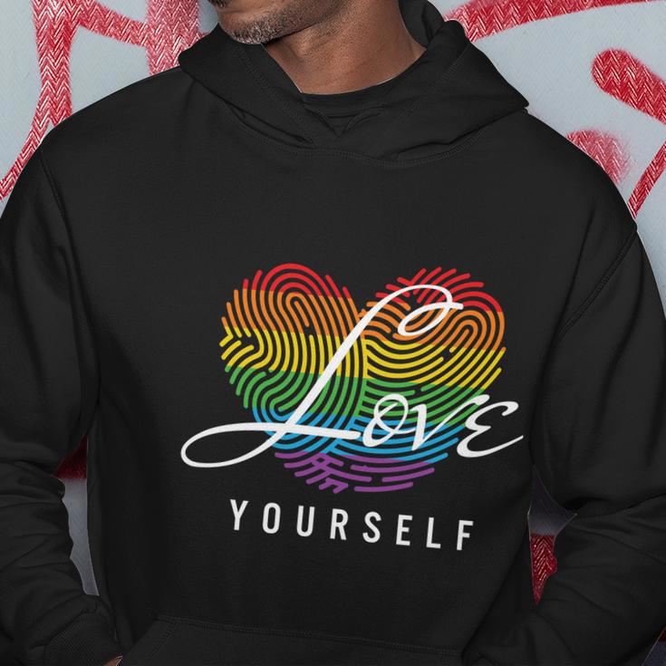 Love Yourself Rainbow Lgbt Fingerprint Pride Month Hoodie Unique Gifts