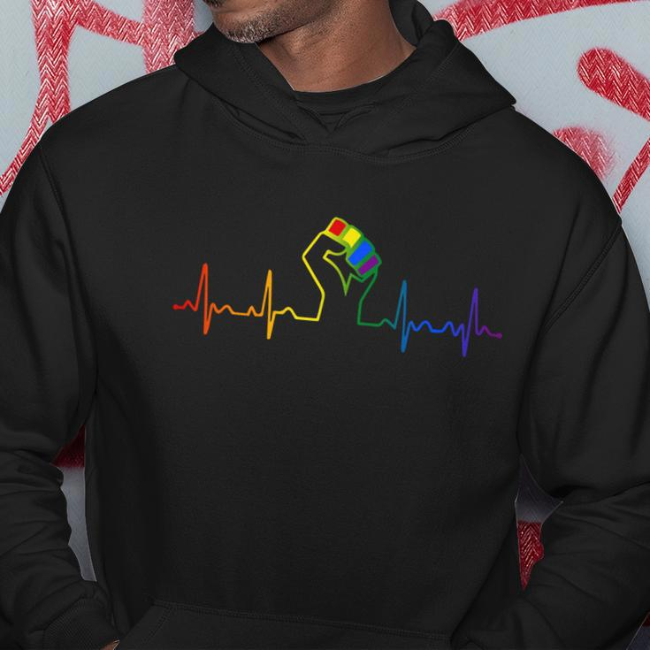 Lovely Lgbt Gay Pride Power Fist Heartbeat Lgbtq Lesbian Gay Meaningful Gift Hoodie Unique Gifts