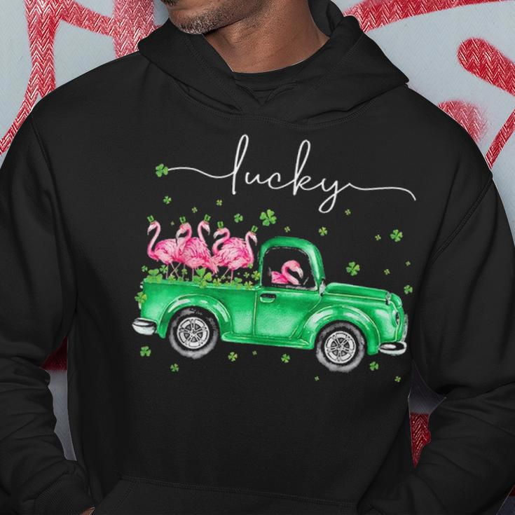 Lucky Flamingo Riding Green Truck Shamrock St Patricks Day Graphic Design Printed Casual Daily Basic Men Hoodie Personalized Gifts