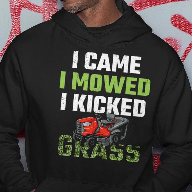 Mens I Came I Mowed I Kicked Grass Funny Lawn Mowing Gardener Hoodie Unique Gifts