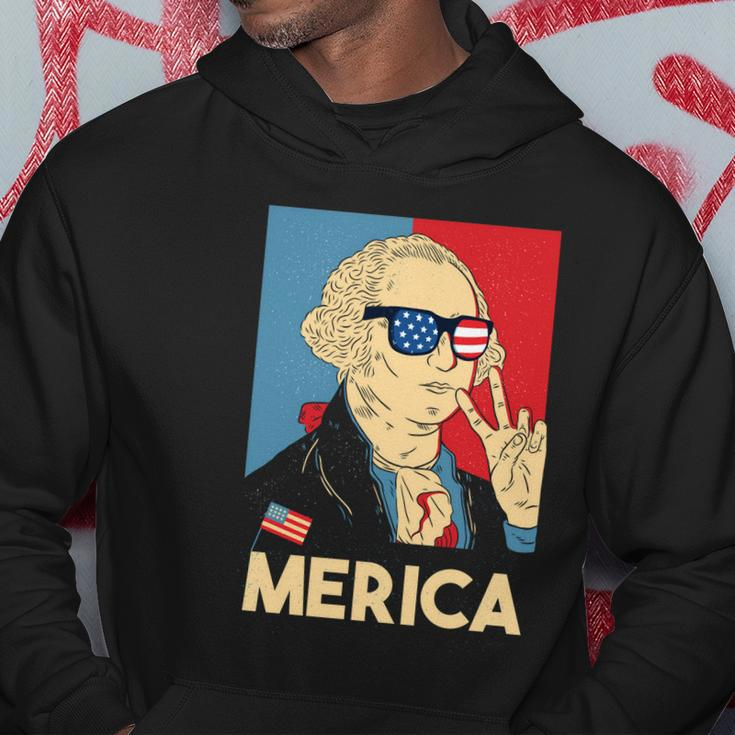 Merica George Washington 4Th Of July Usa Flag Funny American Gift Hoodie Unique Gifts