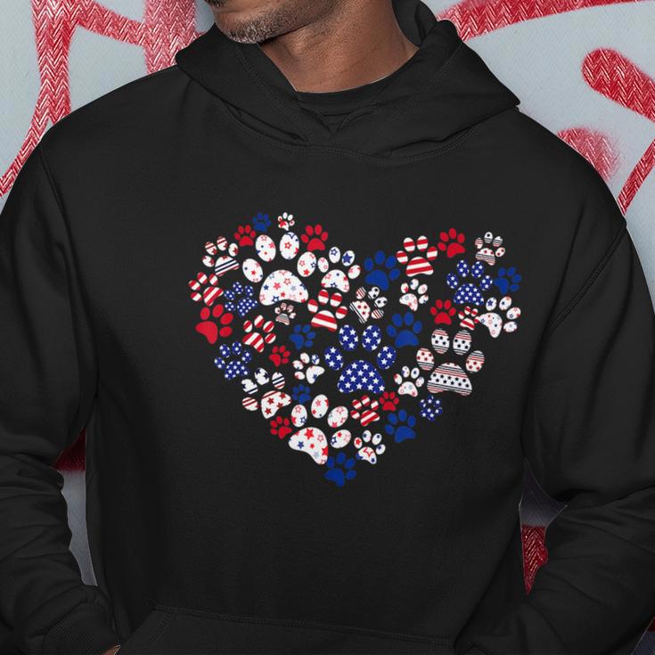 Patriotic Heart American Flag 4Th Of July Dog Paw Prints Hoodie Unique Gifts