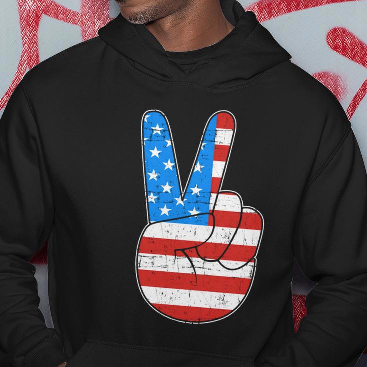 Peace Hand Sign With Usa American Flag For 4Th Of July Funny Gift Hoodie Unique Gifts