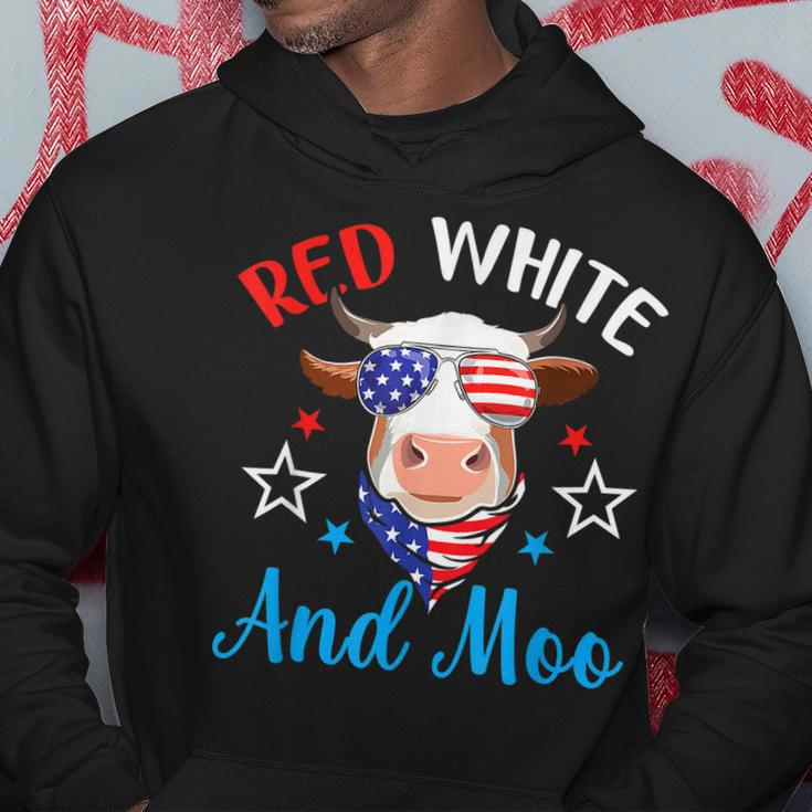 Red White And Moo 4Th Of July Cow Usa Flag Farmer Patriotic V2 Hoodie Funny Gifts
