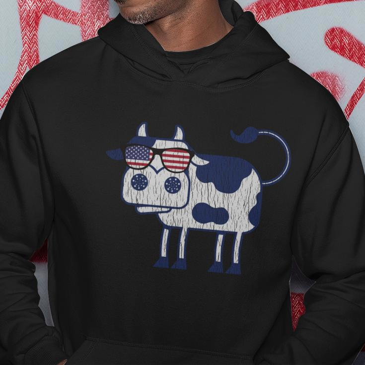 Retro Cow Merica Patriotic Us Flag 4Th Of July Farm Rancher Gift Hoodie Unique Gifts