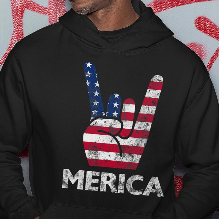 Retro Usa 4Th Of July Vintage American Flag Merica Rock Sign Hoodie Unique Gifts