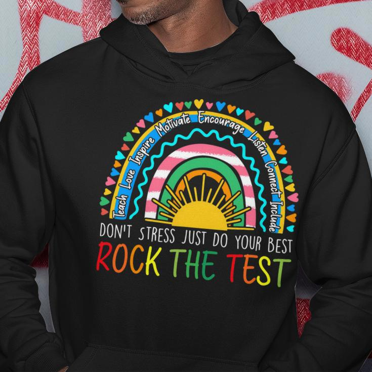 Rock The Test Teacher Test Day Testing Day Rainbow Teacher Hoodie Funny Gifts