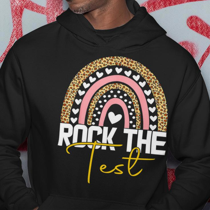 Rock The Test Test Day Teacher Testing Day Rainbow Teacher Hoodie Funny Gifts