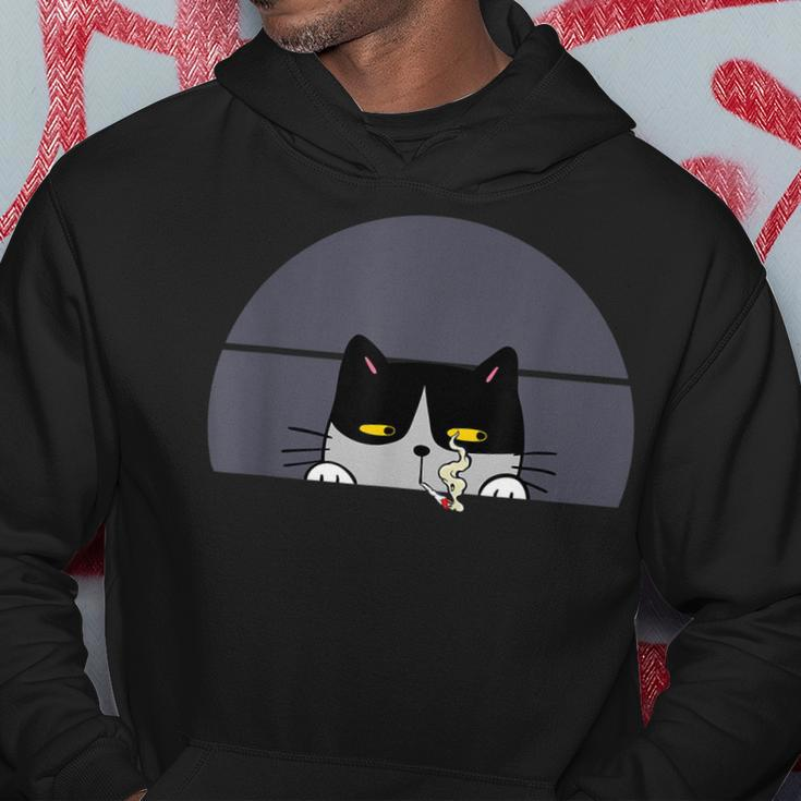 Stoned Black Cat Smoking And Peeking Sideways With Cannabis Hoodie Funny Gifts