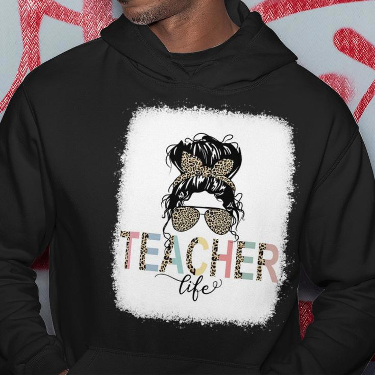 Teacher Life Bleached Shirt Teacher Life Royal Messy Bun Hoodie Funny Gifts