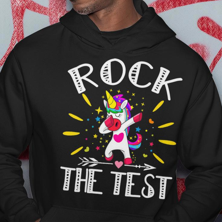 Test Day Rock The Test Teacher Testing Day Unicorn Teacher Hoodie Funny Gifts