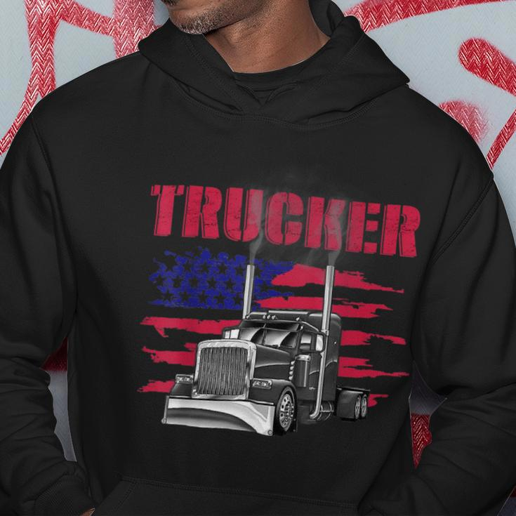 Trucker Truck Driver American Flag Trucker Hoodie Funny Gifts