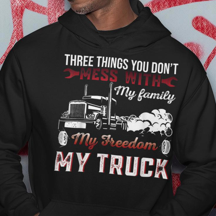 Trucker Trucker Dad Truck Driver Father Dont Mess With My Family Hoodie Funny Gifts
