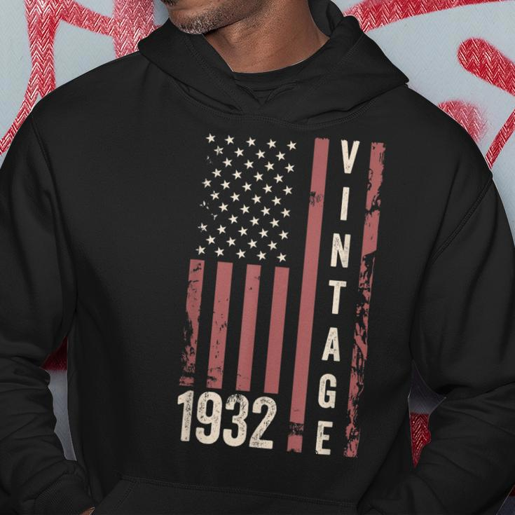 Vintage 1932 90Th Birthday 90 Years Old Funny American Flag Hoodie Funny Gifts