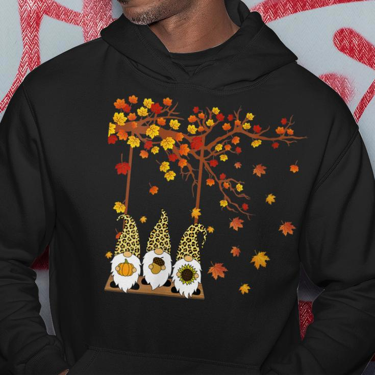Womens Halloween Three Gnomes Hat Leopard Pumpkin Fall Leaves Hoodie Personalized Gifts