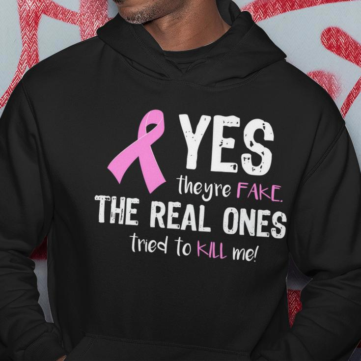 Yes Theyre Fake Funny Breast Cancer Tshirt Hoodie Unique Gifts