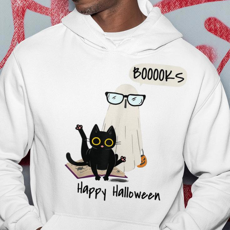 Book Lover Halloween Boooks Ghost Boo And Black Cat Cute Hoodie Funny Gifts