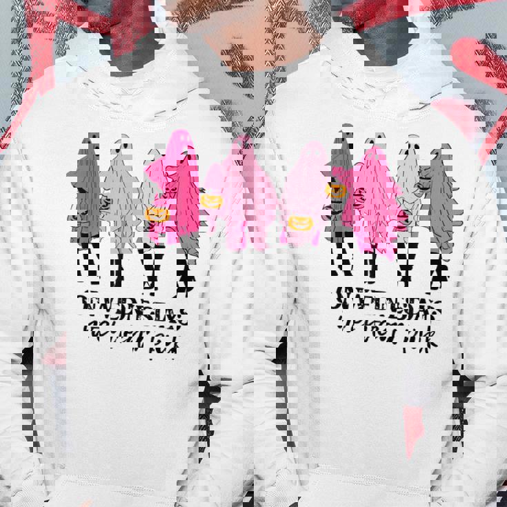 Breast Cancer On Wednesday We Wear Pink Ghost Halloween Men Hoodie Personalized Gifts