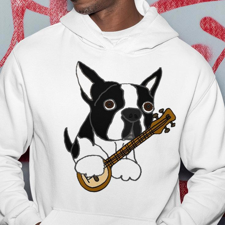 Funny Boston Terrier Dog Playing Banjo Hoodie Unique Gifts