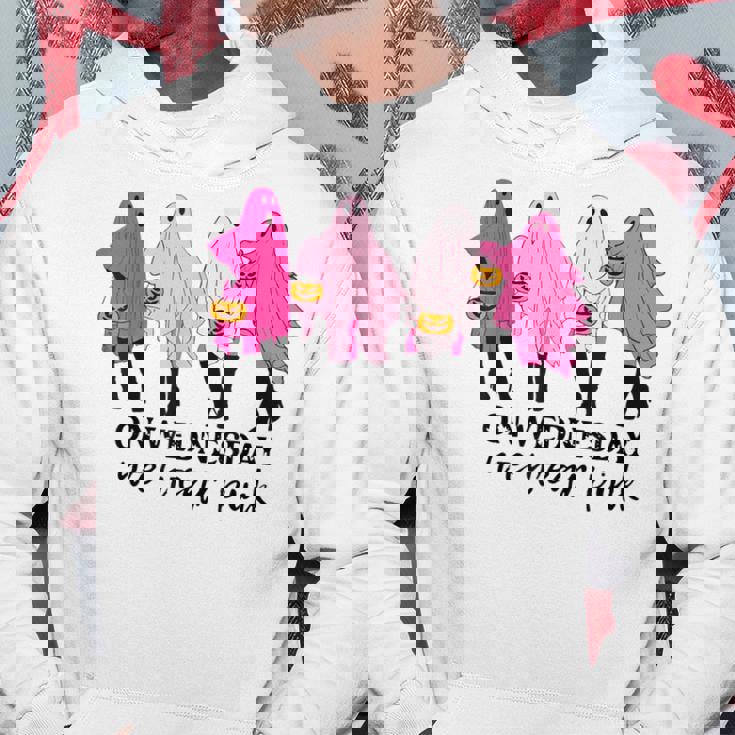 On Wednesday We Wear Pink Ghost Halloween Breast Cancer Men Hoodie Personalized Gifts