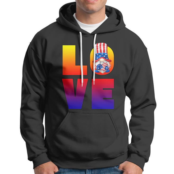 American Flag Gnome Shows Love Patriotic Heart 4Th Of July Gift Hoodie