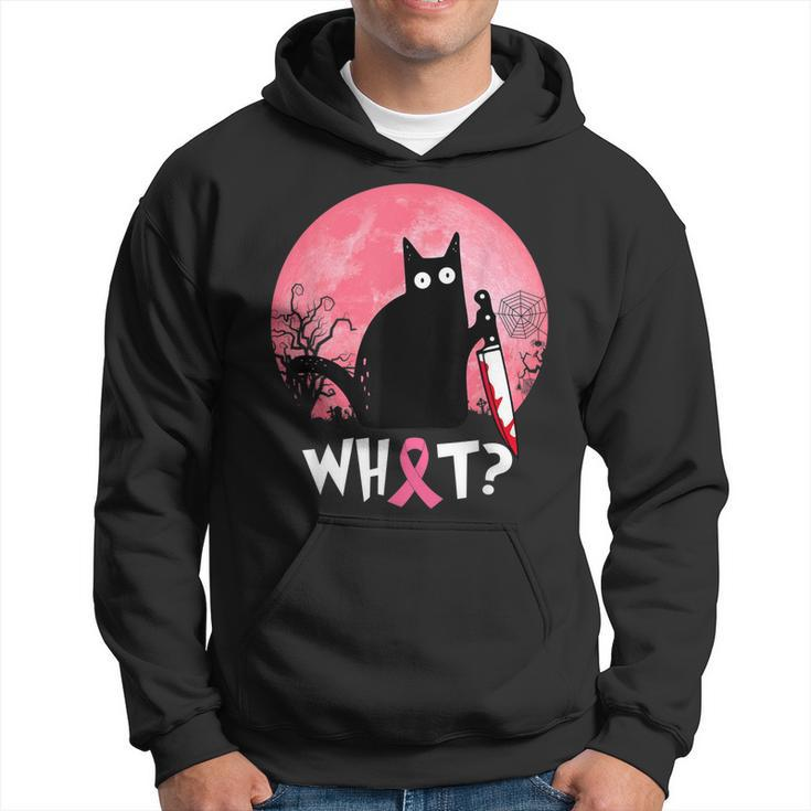 Breast Cancer Black Cat What Halloween Cat With Knife  Hoodie
