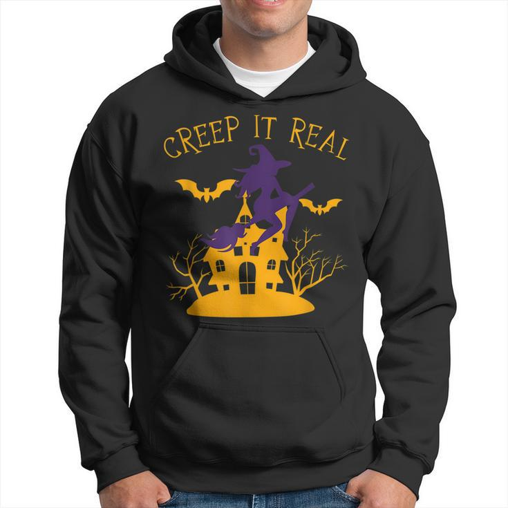 Creep It Real Witch Broom Funny Spooky Halloween  Hoodie