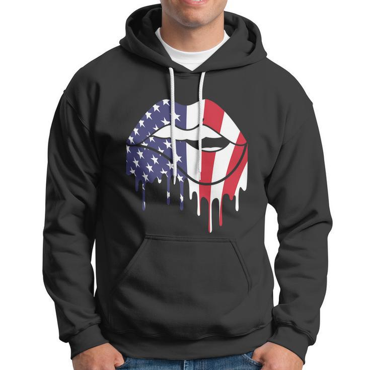 Cute Dripping Lips 4Th Of July Usa Flag Graphic Plus Size Hoodie