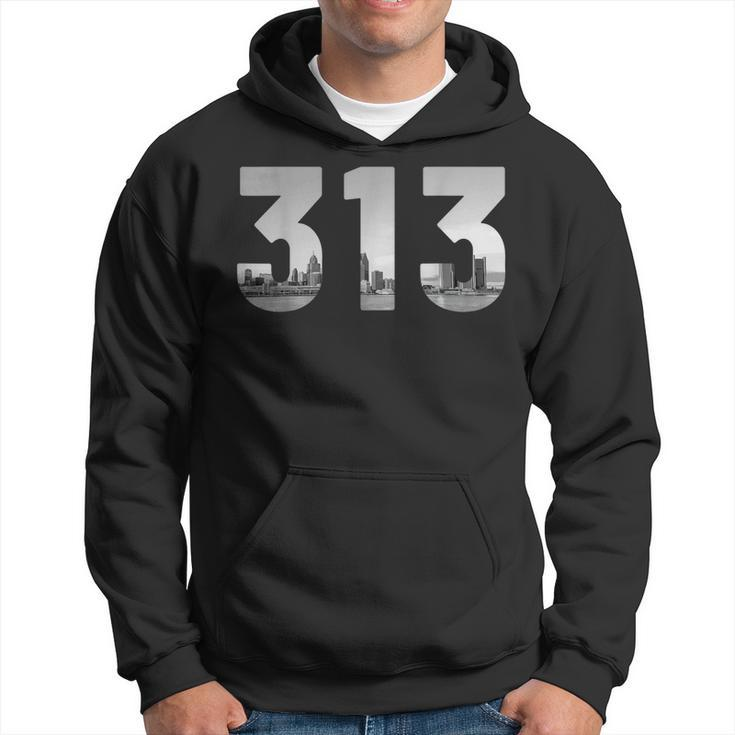Detroit 313 Area Code Skyline Michigan Vintage  V2 Men Hoodie Graphic Print Hooded Sweatshirt