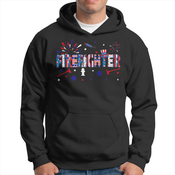 Firefighter Retro American Flag Firefighter Jobs 4Th Of July Fathers Day Hoodie