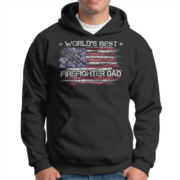Firefighter Vintage Usa American Flag Worlds Best Firefighter Dad Funny Hoodie