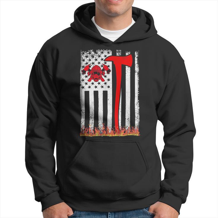 Firefighter Wildland Firefighter Axe American Flag Thin Red Line Fire Hoodie