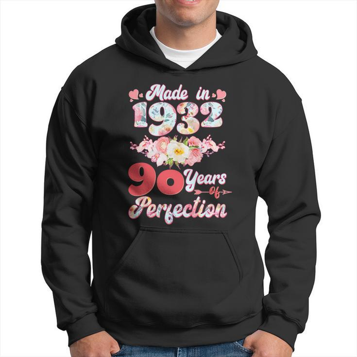 Flower Floral Made In 1932 90 Years Of Perfection 90Th Birthday Men Hoodie