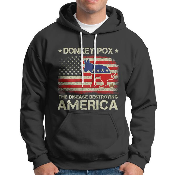 Funny Biden Donkey Pox The Disease Destroying Vintage America Flag Hoodie