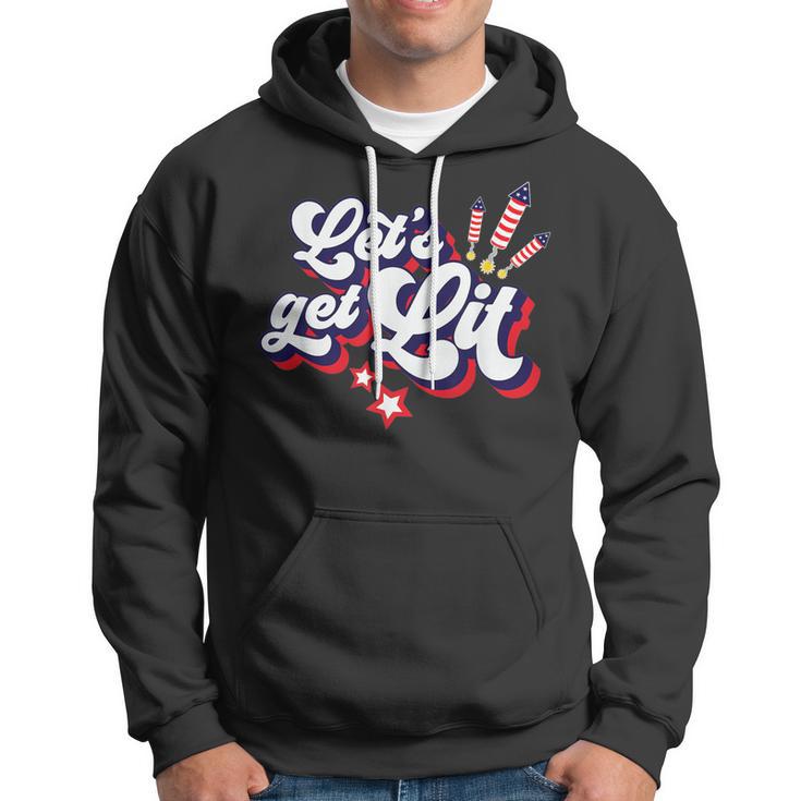 Funny Lets Get Lit Fireworks 4Th Of July Retro Vintage Hoodie