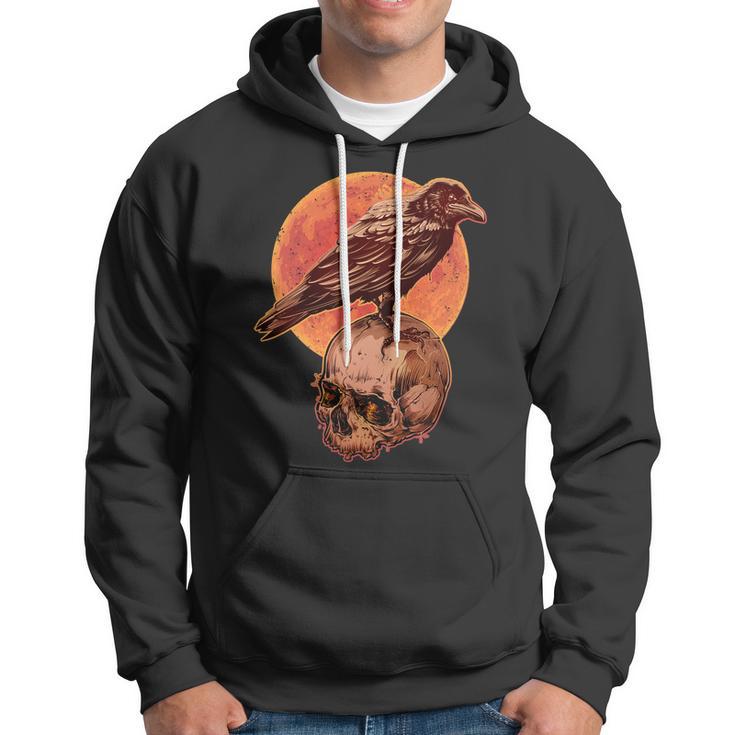 Halloween Cool Raven Crow Skull And Moon Hoodie