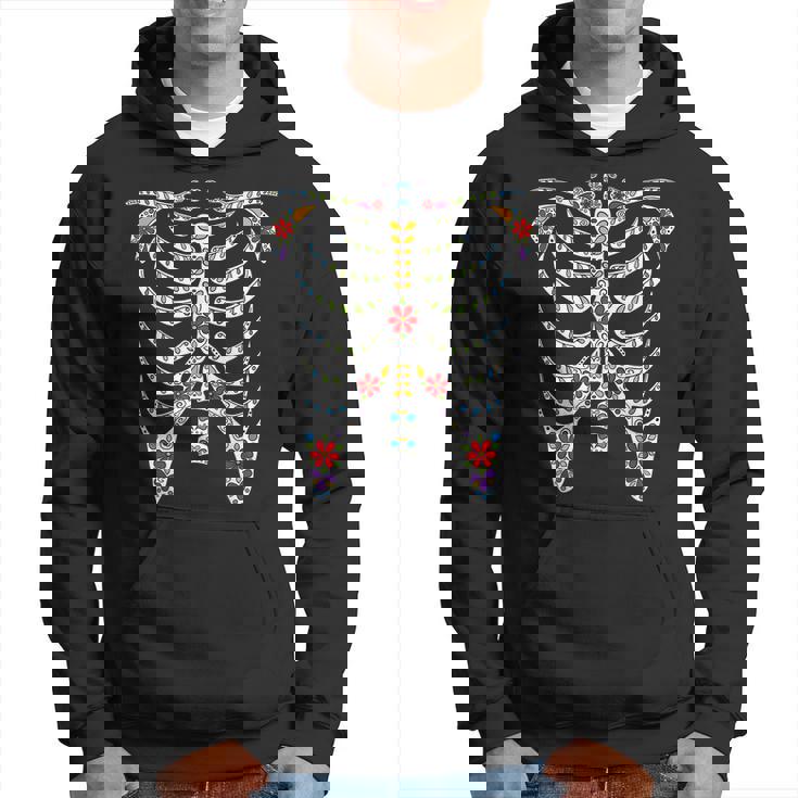Halloween Day Of Dead Skeleton Flowers Decorated Men Hoodie Graphic Print Hooded Sweatshirt