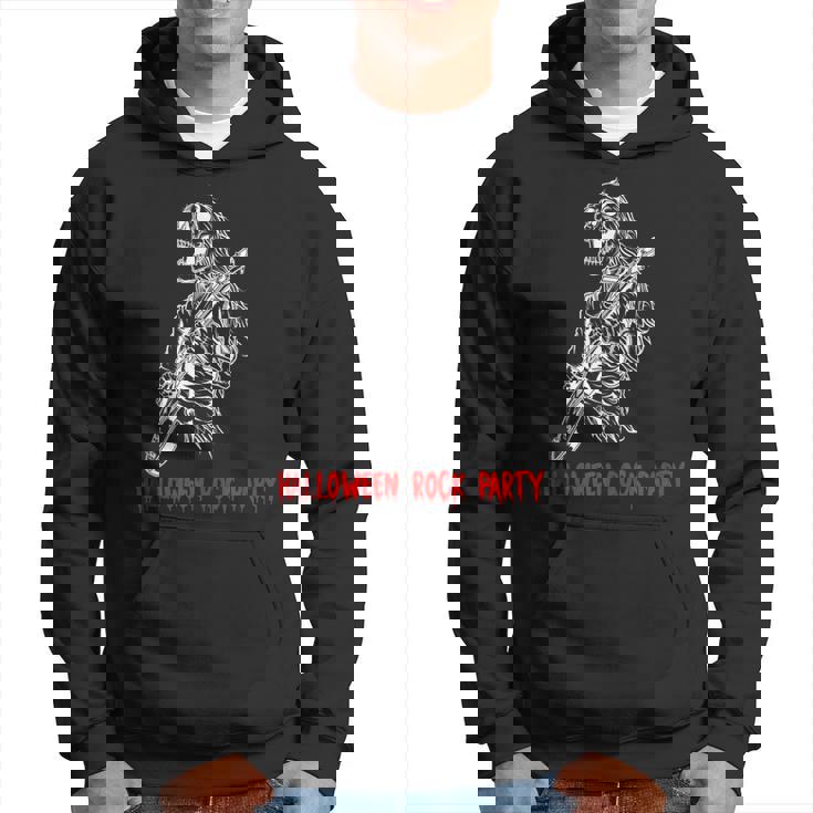 Halloween Rock Party Dancing Guitar Skeleton Playing Rock Hoodie