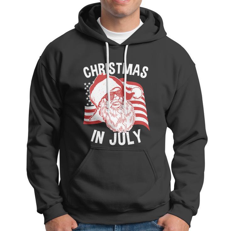 Happy Christmas In July Retro Hipster Santa 4Th Of July Hoodie