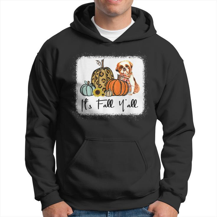Its Fall Yall Yellow Shih Tzu Dog Leopard Pumpkin Falling  Men Hoodie Graphic Print Hooded Sweatshirt
