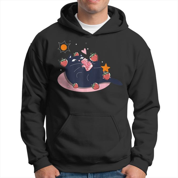 Kawaii Cat Strawberry Milk Japanese Cat Lover Neko Anime  Men Hoodie Graphic Print Hooded Sweatshirt