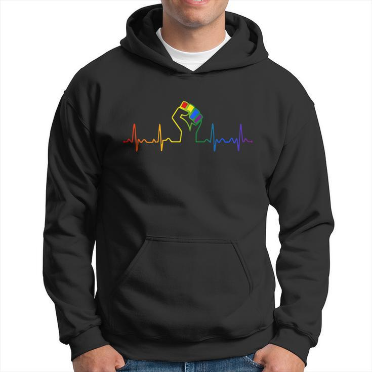 Lovely Lgbt Gay Pride Power Fist Heartbeat Lgbtq Lesbian Gay Meaningful Gift Hoodie