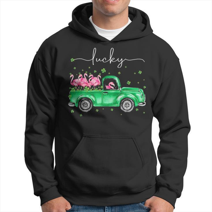 Lucky Flamingo Riding Green Truck Shamrock St Patricks Day Graphic Design Printed Casual Daily Basic Men Hoodie
