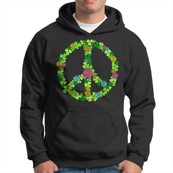 Lucky Shamrock Peace Sign St Patricks Day Hippie Clover Leaf Men Hoodie