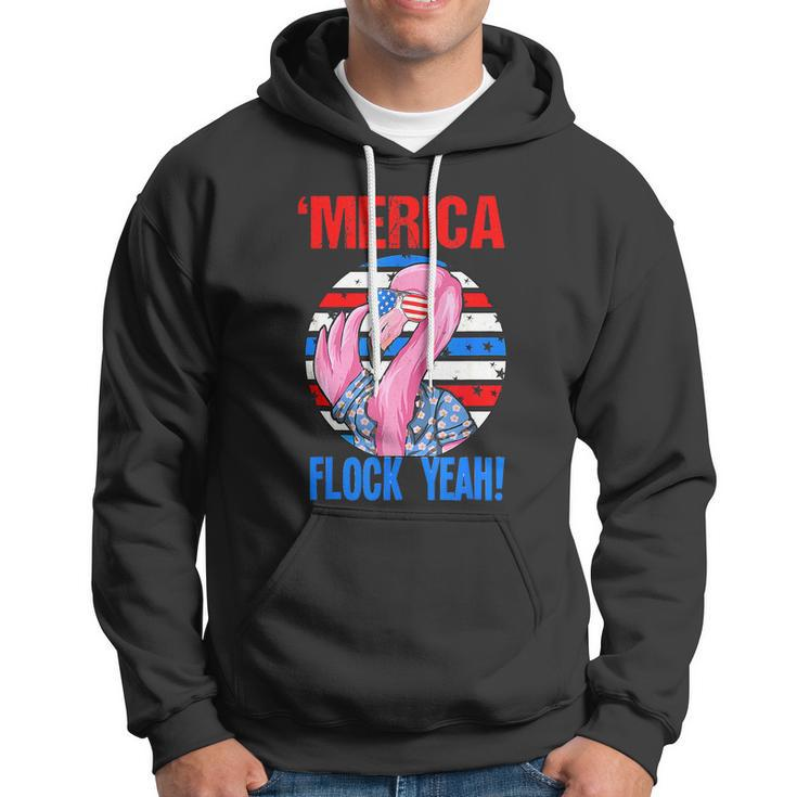 Merica Flock Yeah 4Th July Funny Patriotic Flamingo Hoodie